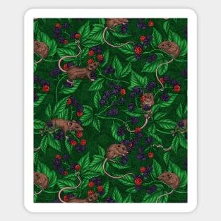 Mice and blackberries on dark green Sticker